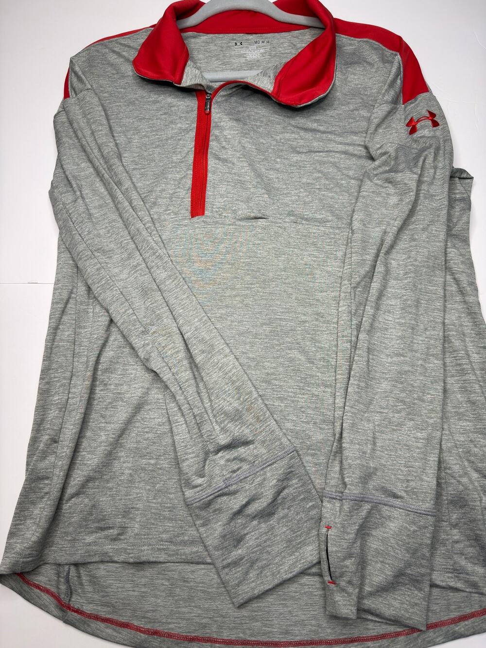 Under Armour Mens Gray Red Half Zip Athletic Pullover Long Sleeve Performance